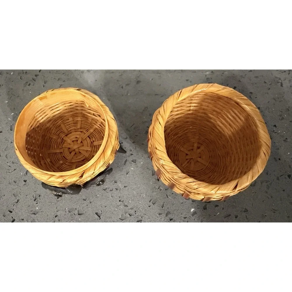 Vtg‎ Wicker Owl Basket Trinket Box Opens Brown Basket w/Lid